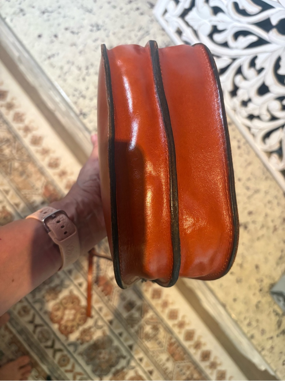 Patricia Nash Bettina Leather Crossbody Saddle Bag in Navy and Brown - Picture 12 of 15